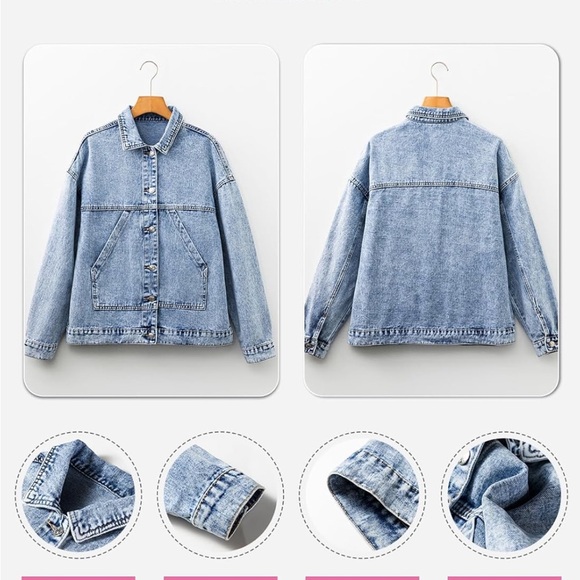Light Blue Denim Jacket oversized women casual - Picture 7 of 9